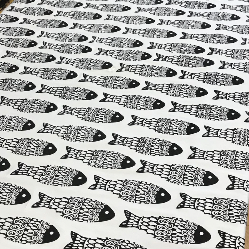 Fish example of Scandinavian Textile Stenciling byKirsten Aune