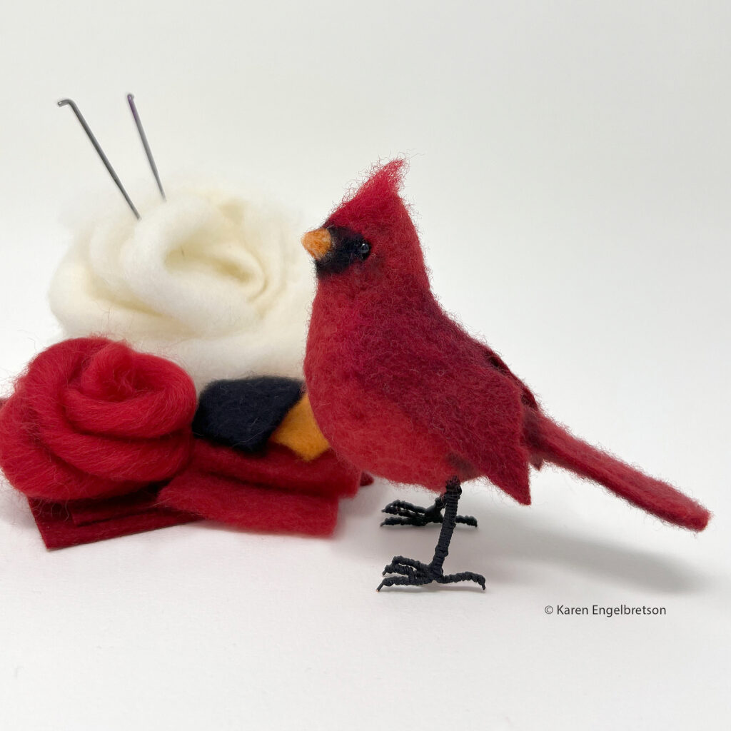 needle felted cardinal