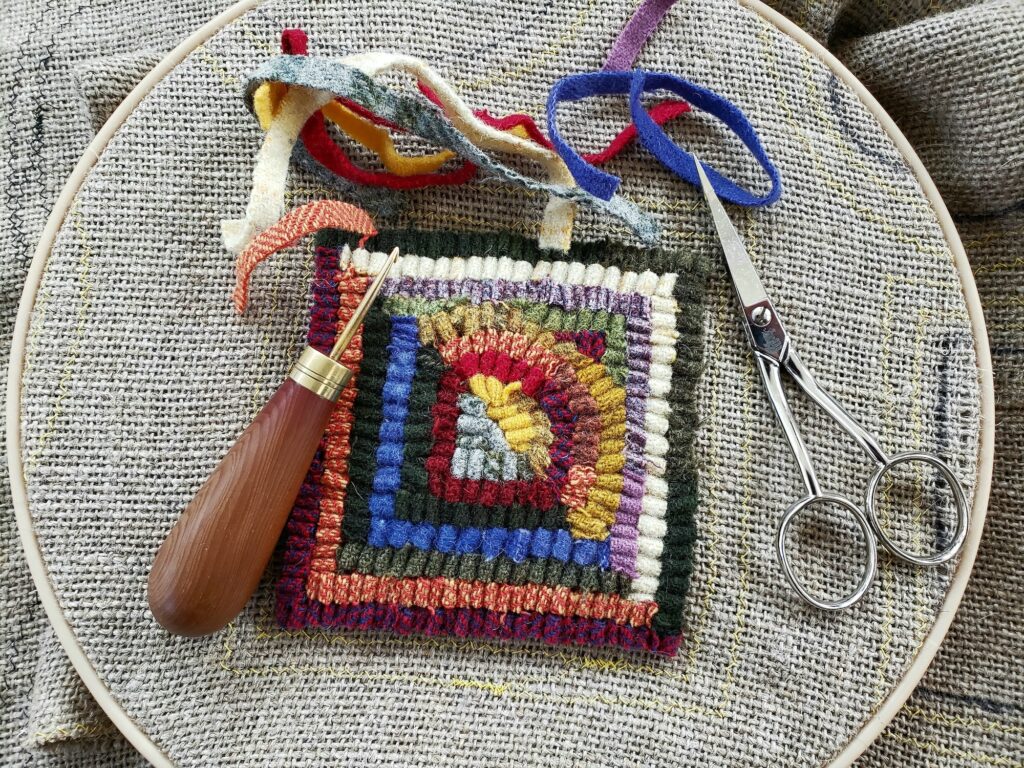 Primitive rug hooking