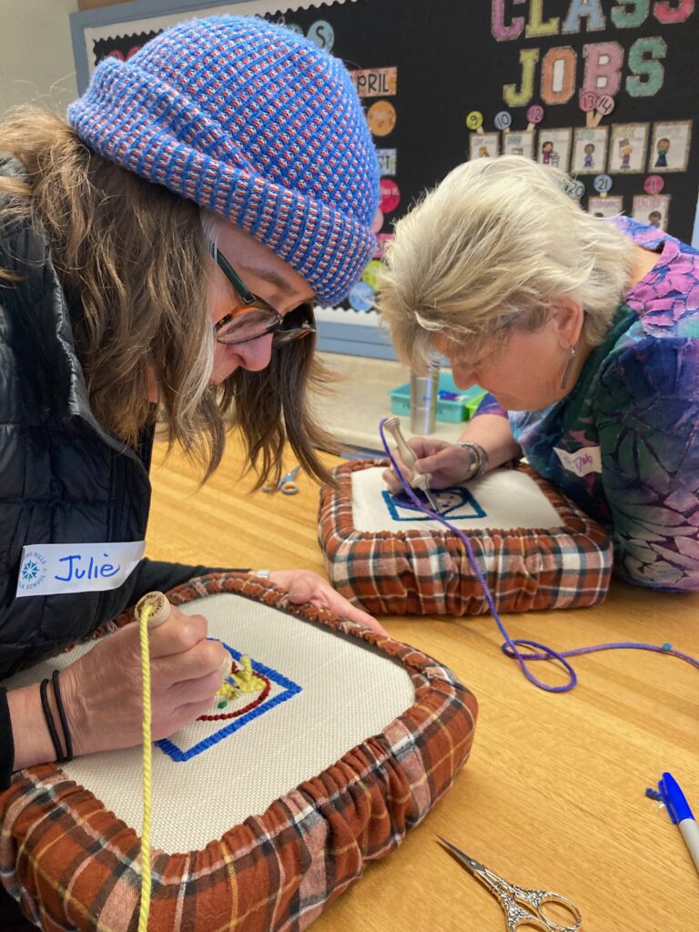 Students working in Intro to Punch Needle class
